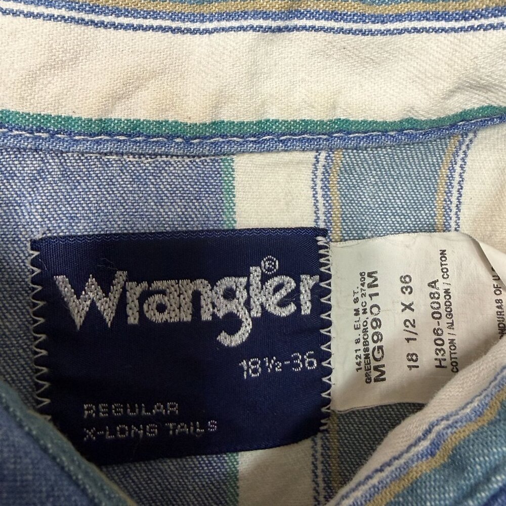 Vtg Wrangler Brushpopper Shirt Size XL Pearl Snap Western Cowboy Stripe Long Tai - Picture 7 of 7